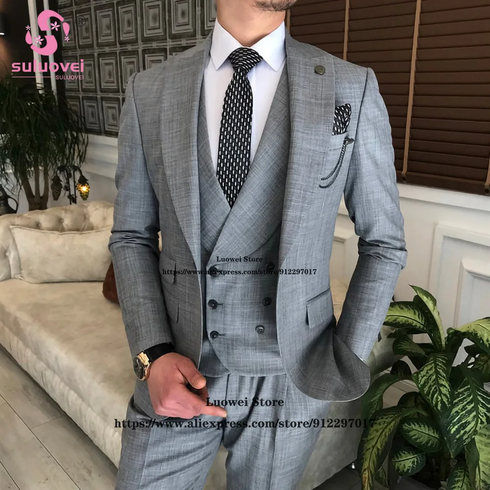 

Fashion One Button Suits For Men Slim Fit 3 Piece Jacket Vest Pants Set Business Blazer Formal Groom Wedding Peaked Lapel Tuxedo