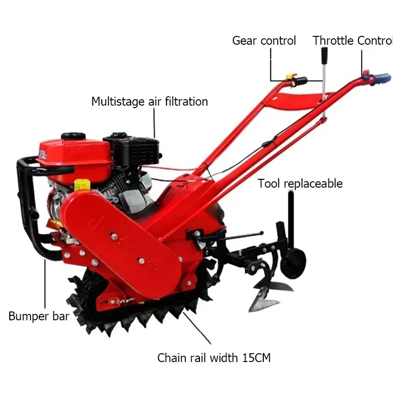 Aratrozzatrice agricola multifunzionale a doppio scopo con micro coltivatore a cingoli per acqua e scavo a doppio scopo