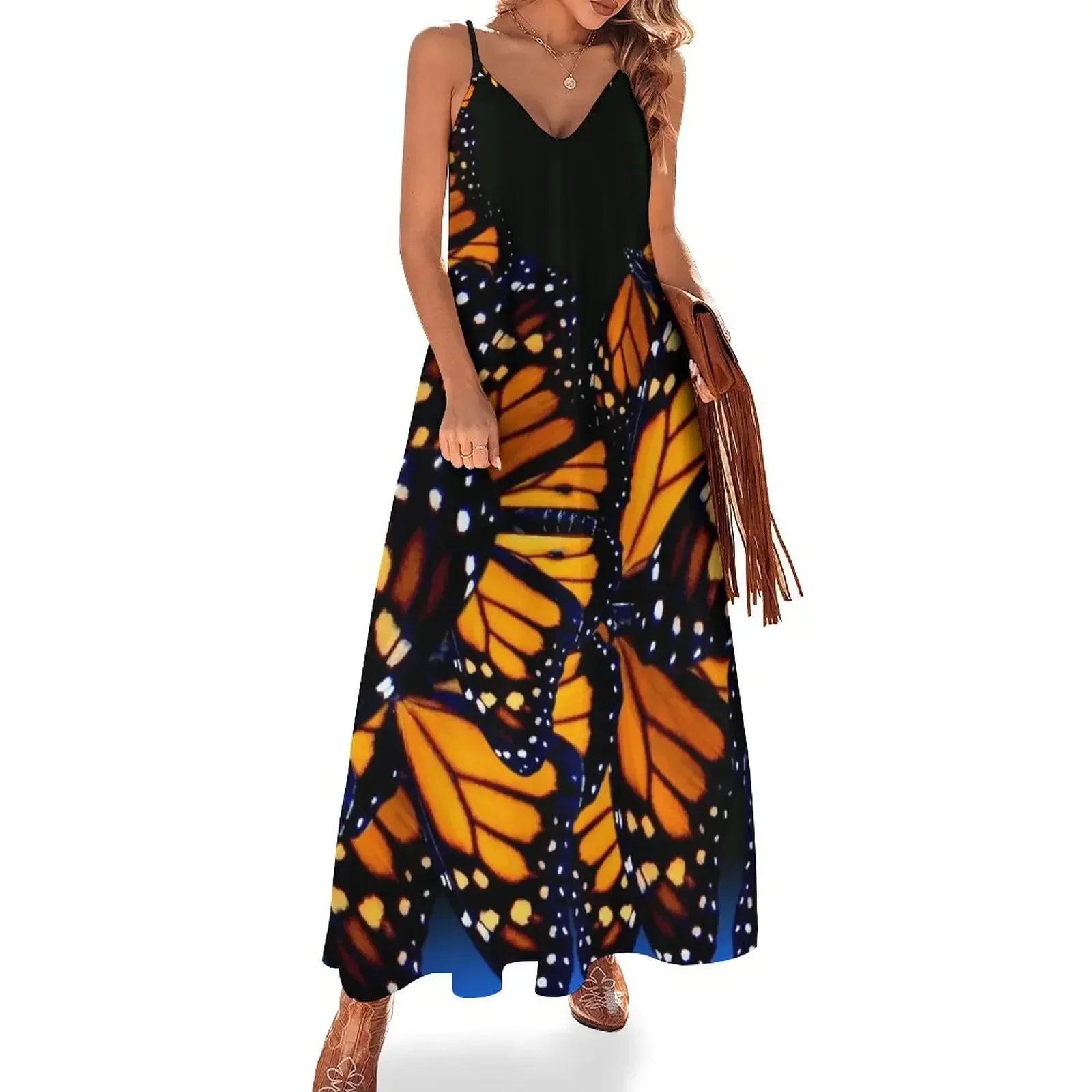 

Bue monarch butterfly Sleeveless Dress chic and elegant woman dress Beachwear Dress