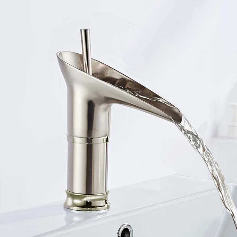 

Никелевый смеситель-водопад, хромированный смеситель для раковины в ванной комнате, антикварный смеситель для раковины в ванной комнате, золотой смеситель, черный смеситель для воды