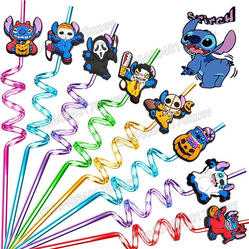 

Halloween Disney Stitch Straws Cartoon Terror Stitch Spiral Straws Halloween Party Supplies for Kids Drinking Straw Decoration