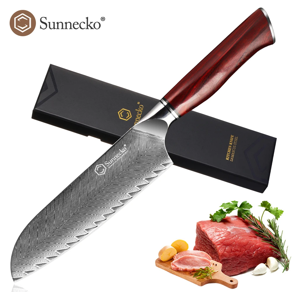 

Sunnecko Japanese Chef Kitchen 7" Santoku Knife Damascus VG10 Steel Knives Wood Handle Fishing Fillet Deboning Tool Accessory