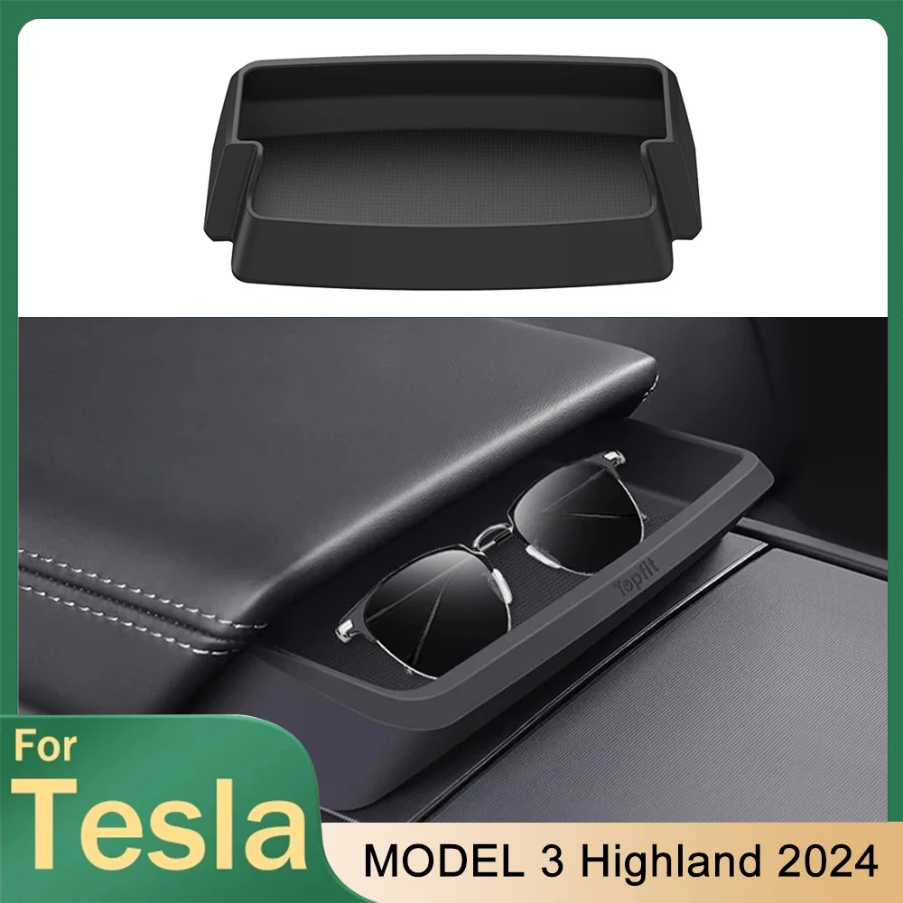 

2024 Tesla Model 3 Highland Console Armrest Box: Key/Phone/Glasses Organizer, Interior Accessory