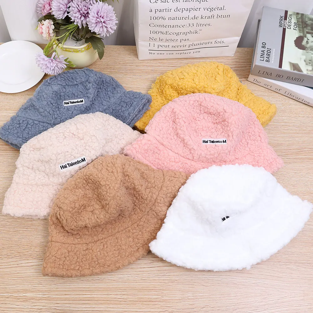 7 Colors Soft Berber Fleece Bucket Hat Plush Lamb Wool Winter Warm Fisherman Hat Women Girls Autumn Outdoor Panama Casual Caps