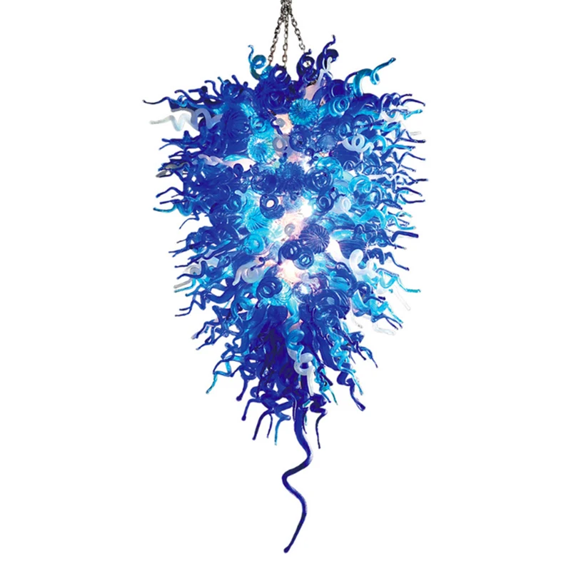 

Blues and White Glass Pendant Lamps Large Staircase Blown Glass Chandelier Lights Led 40 Inches