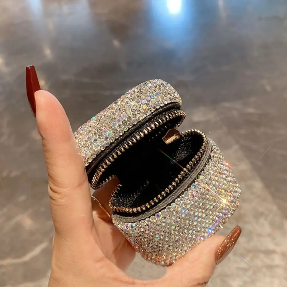 Bling Rhinestone-encrusted Storage Bag Luxury Portable Necklace Storage Case Minimalistic Silver Mini Rhinestone Jewelry Box