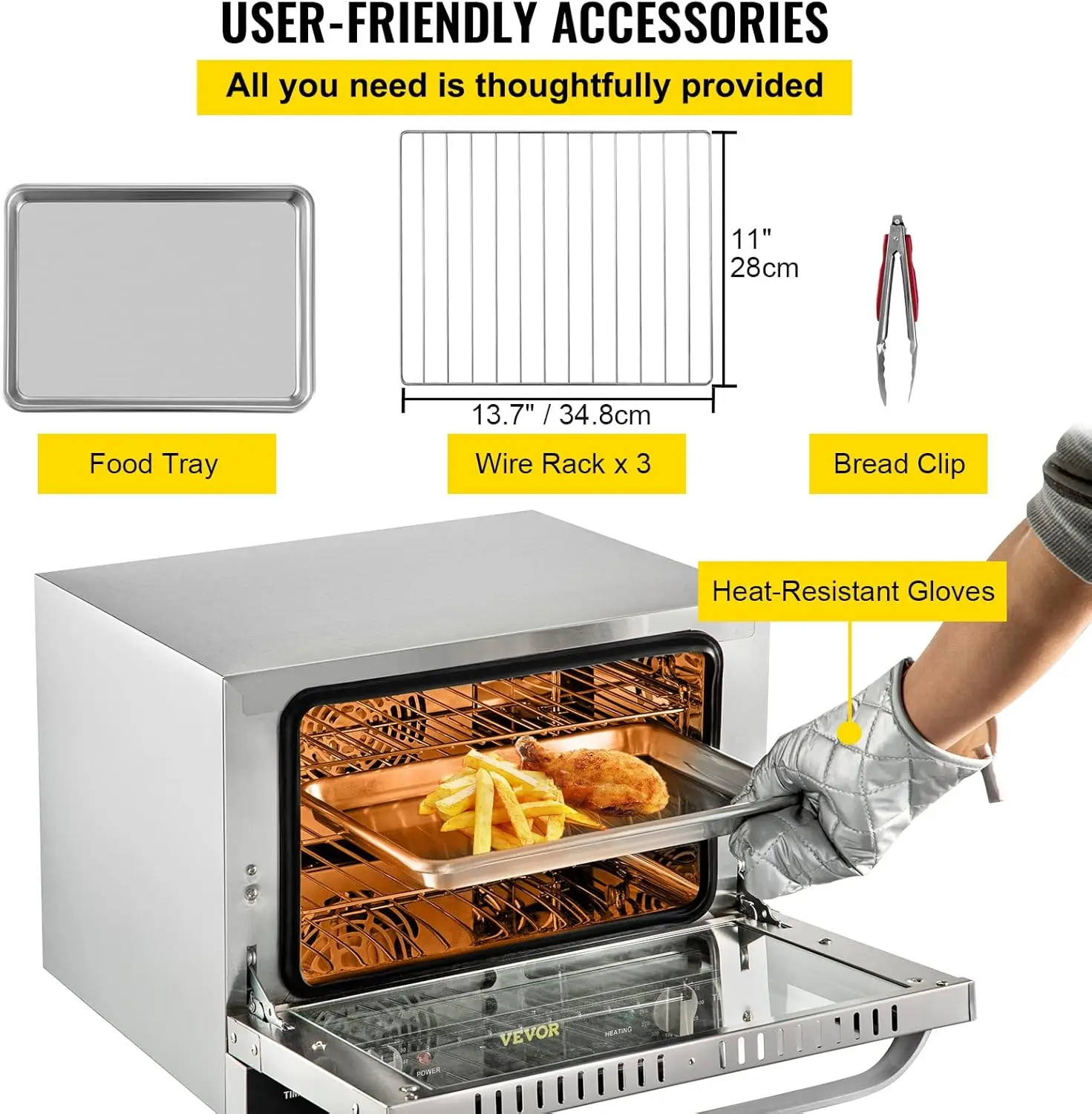 Convection Oven, 21L/19Qt, Quarter-Size Conventional Oven  , 1440W 3-Tier Toaster w/Front Glass Door,