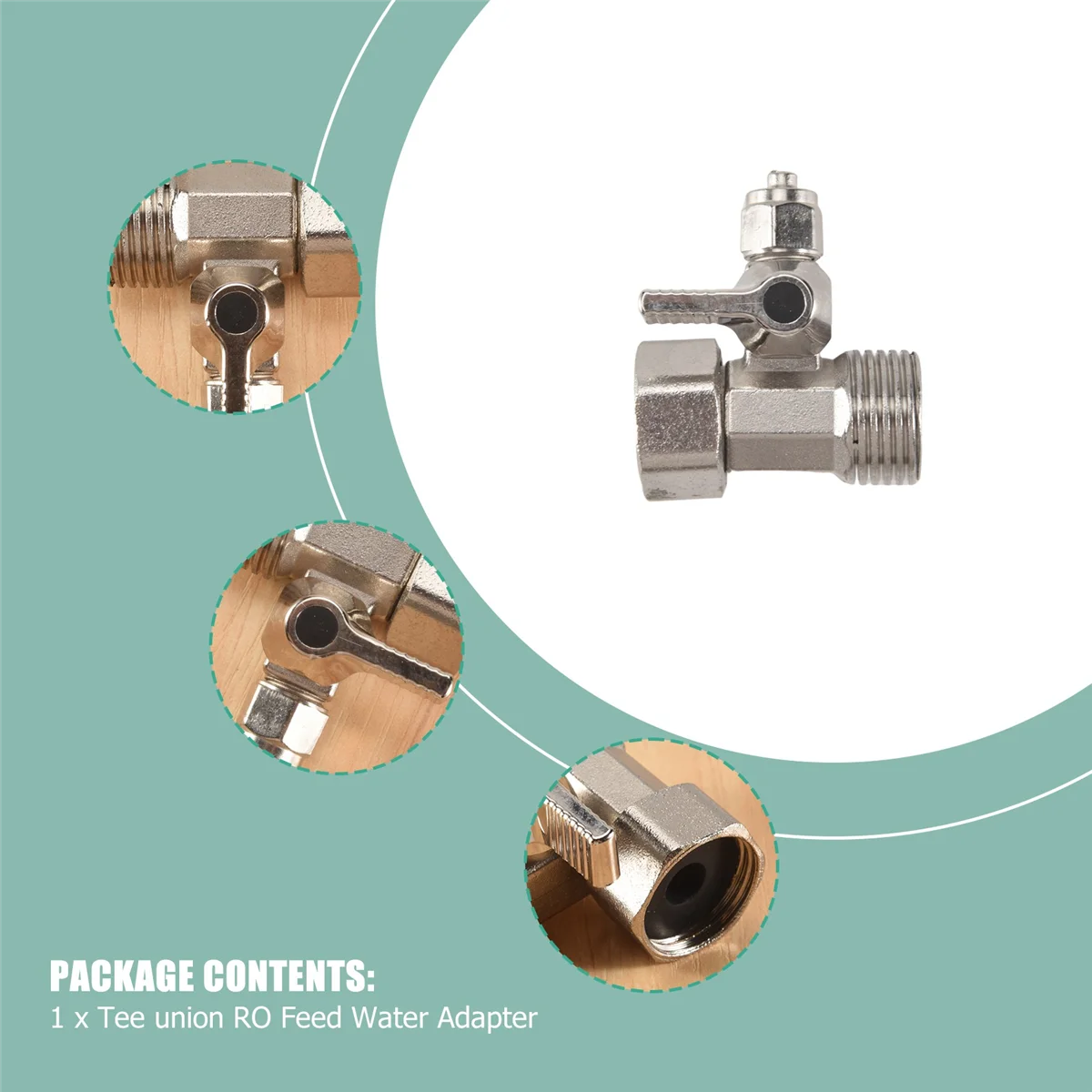 محول مياه التغذية RO 1/2 "إلى 1/4" صمام كروي صنبور تغذية التناضح العكسي فضي