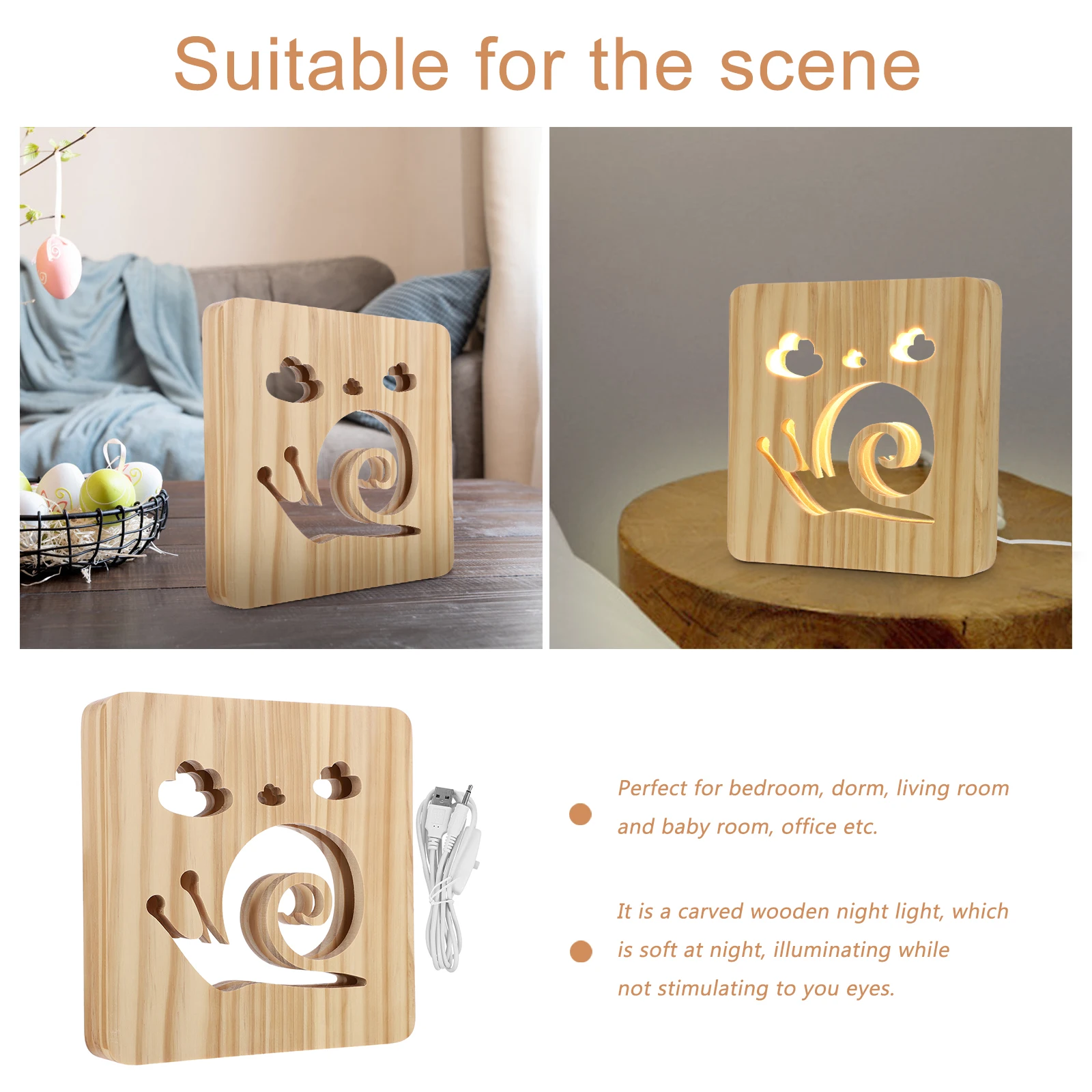

1pc 3D Wooden Led Lamp Hollow Carved Night Light Usb Powered Bedside Table Light For Bedroom Office Decor Small Creative Lamp