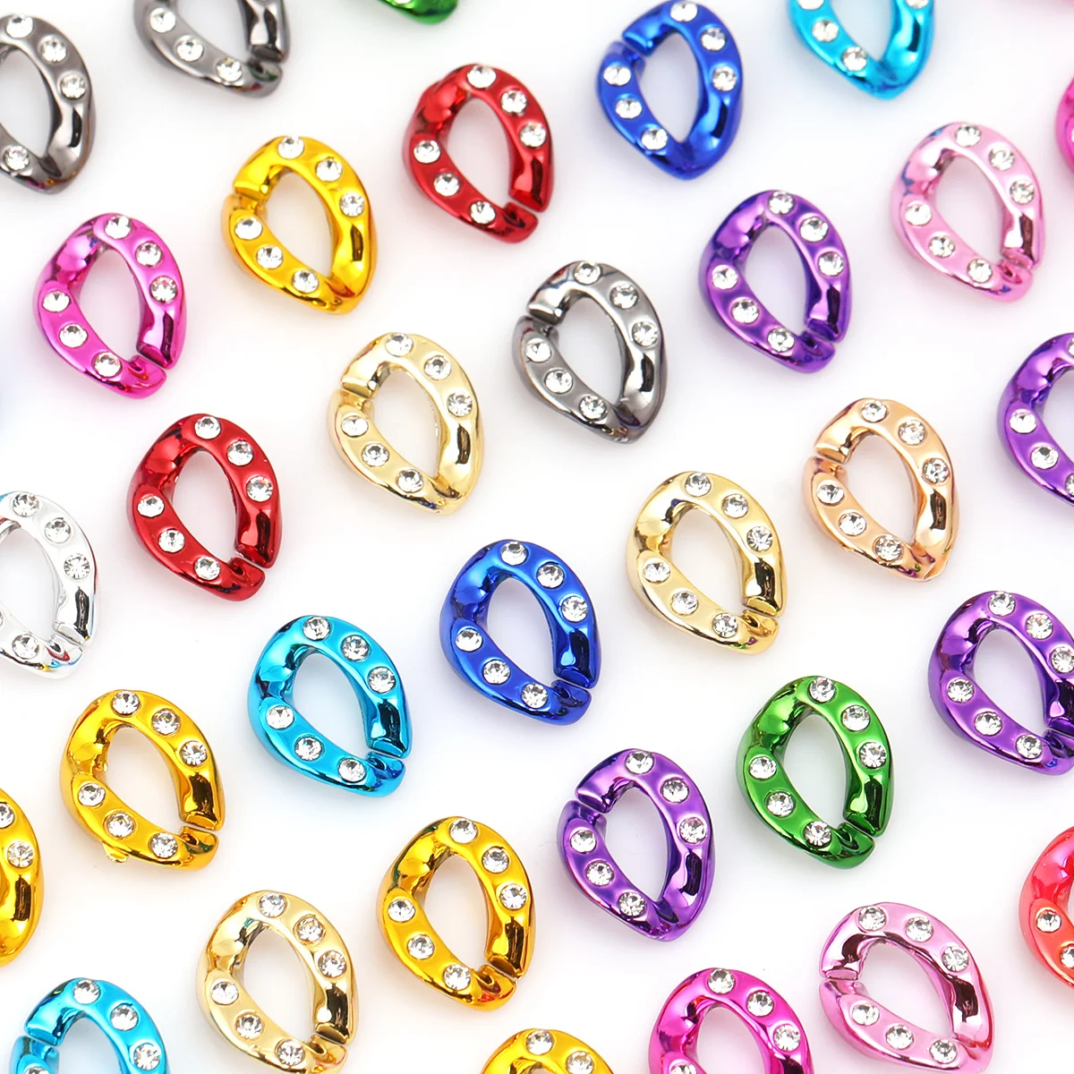 30/60pcs Random Color Rhinestone Hollow Chain Link Acrylic Beads 15*19mm Loose Beads For Bracelet Jewelry DIY Craft Making