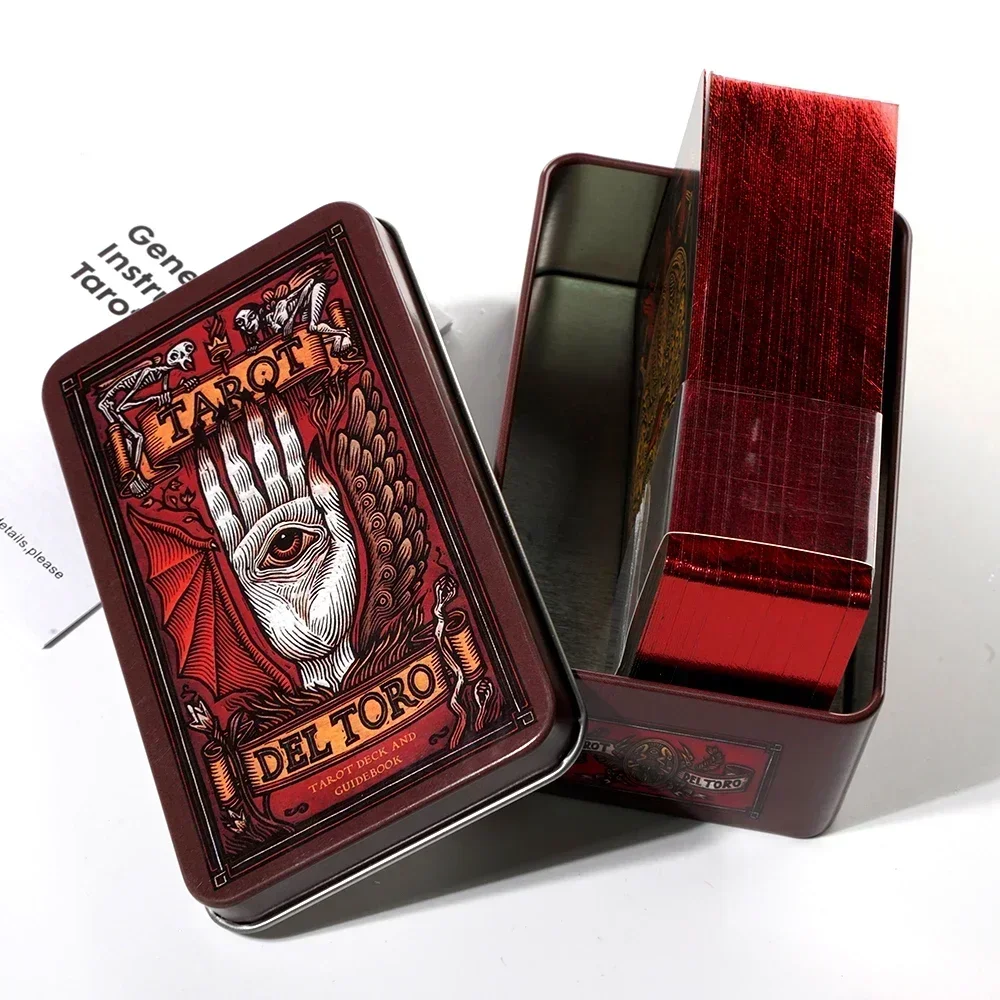 Del Toro tarocchi in scatola di metallo di latta 78pcs carte dorded Edge Guidebook Light Seer Tarot Deck Stocking Blooming Cat