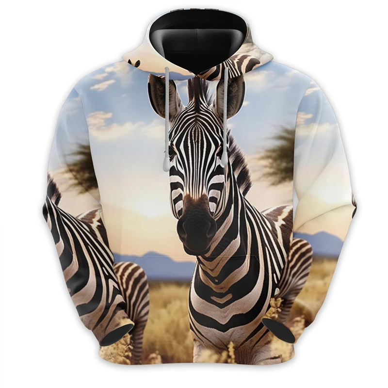 

Africa Zebra Graphic Sweatshirts Fashion Animal Hoodies For Men Clothes Autumn Unisex Streetwear Leisure Male Hoody Coat Tops