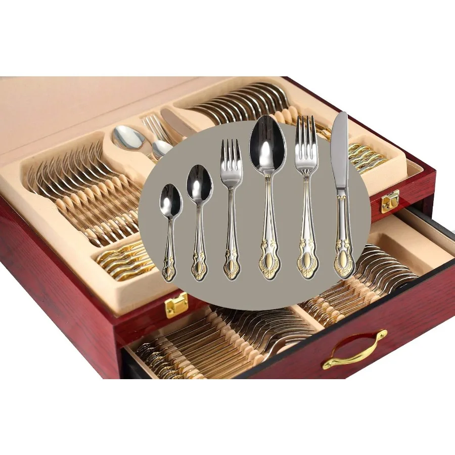 

Сервировочный набор золотых столовых приборов для 12 шт., роскошные столовые приборы для столового серебра, 75 шт., хирургическая нержавеющая сталь премиум-класса высотой 18/10