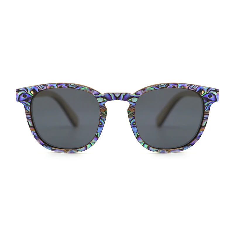 Dropshipping occhiali da sole a conchiglia di Abalone polarizzati da donna con montatura quadrata in legno impiallacciato Logo occhiali da sole in