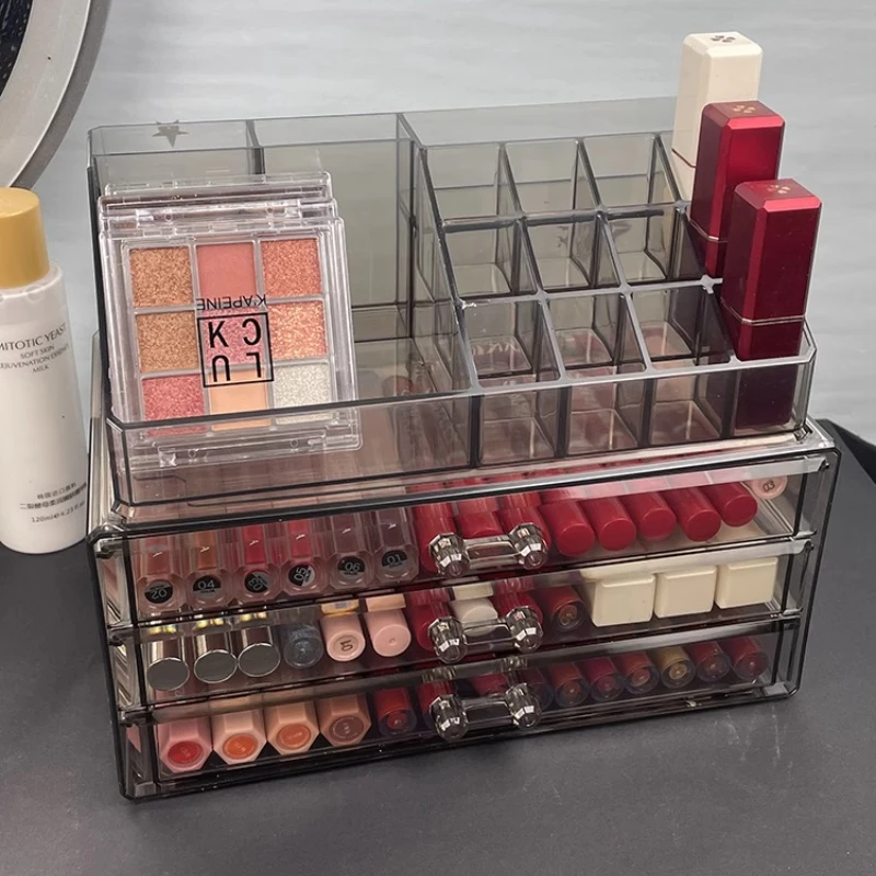 Transparent Makeup Storage Box Set Large Capacity Cosmetics Organizer Layers Table Makeup Drawer Dust Proof Powder Storage Boxes