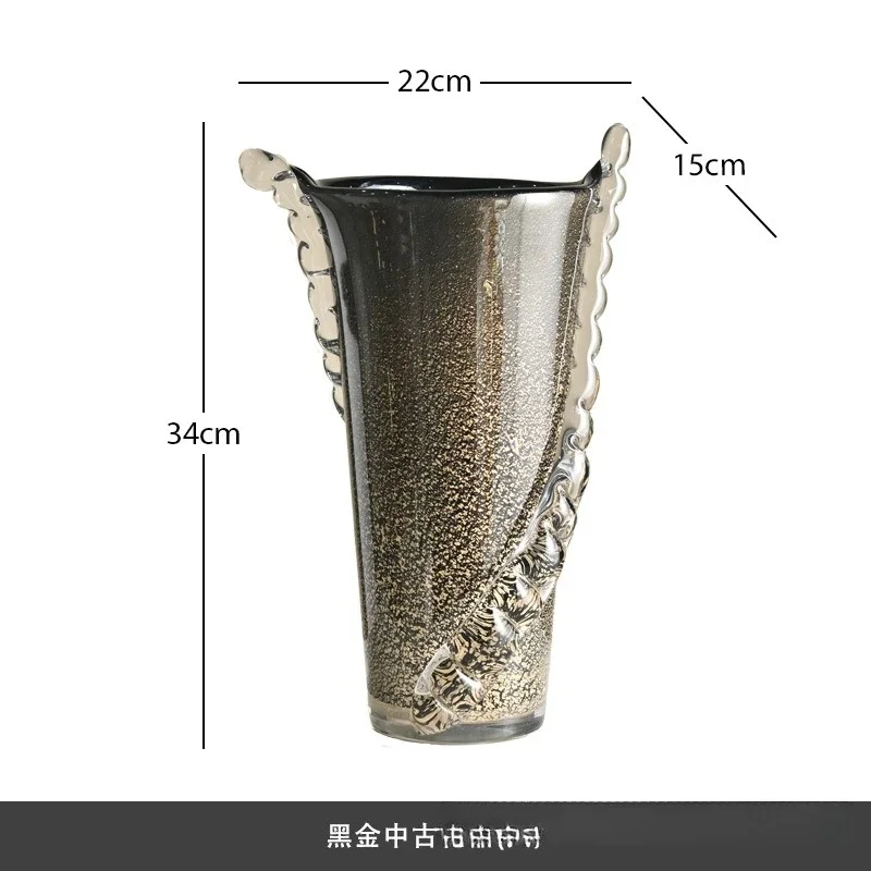 

French medieval black gold glazed vase, living room ornament, flower arrangement