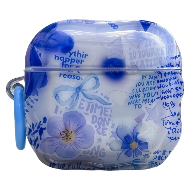Blaues Schmetterlings-Blumenmuster IMD Kopfhörer-Etui mit Ring für Airpods Pro 1 2 3 4 Staubdichtes IMD-Design