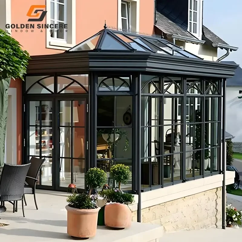 GS Large Span Tempered Glass Room with Folding Doors for Open-Air Garden Experience