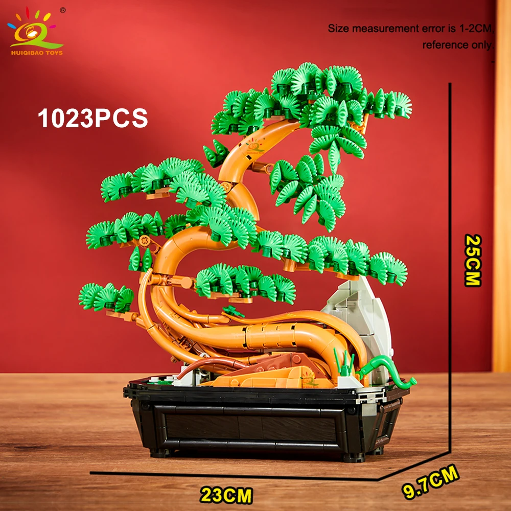 HUIQIBAO 1023PCS MOC maple Pine Red Maple Leaves Bonsai Model Micro Building Block Brick Kits Toy For Children Home Decoration