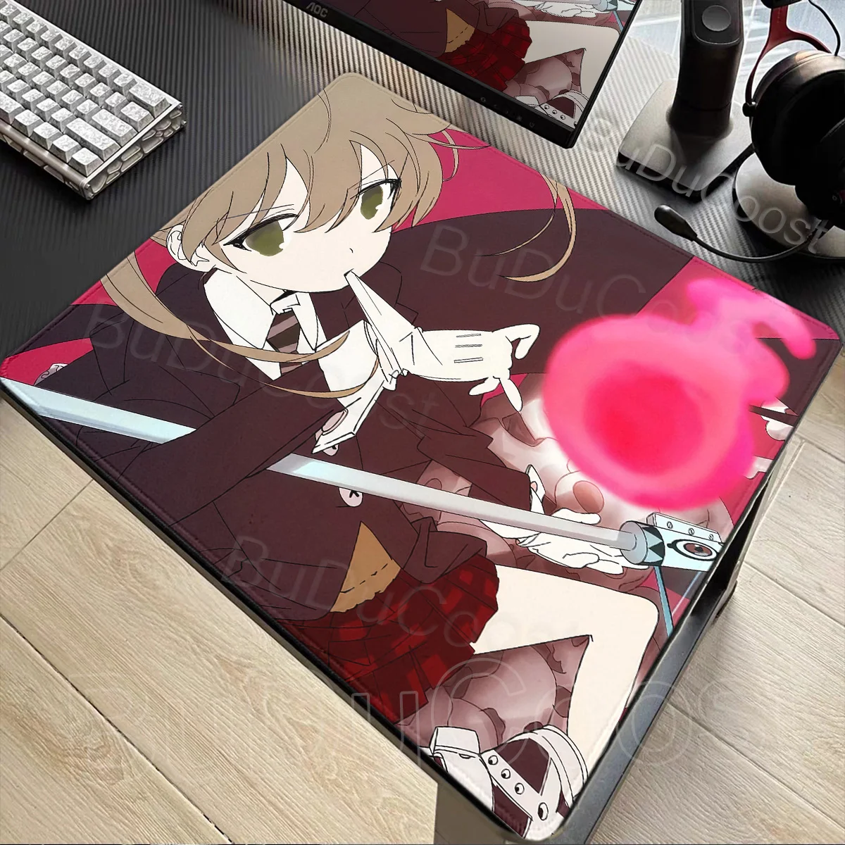 Smal PC Gamers Mechanical Keyboard Deskmat XS Anime Sour Eater Mousepad Rubber Durable Locking Edge Anti-Slip Tablemat Home Rug
