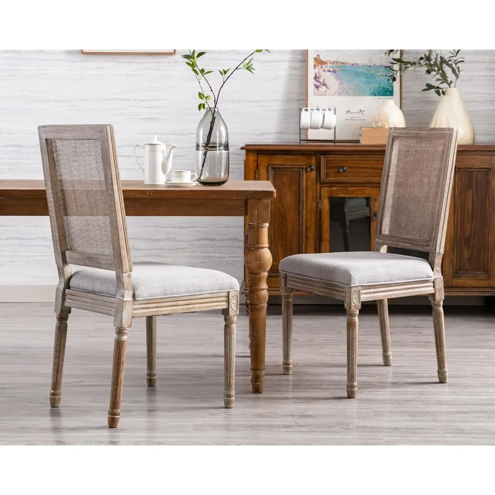 Farmhouse Dining Chair Set of 4, French Rattan Dining Room Chair with Rectangle Back,for Kitchen,Restaurant, 4PCS,Dining Chairs