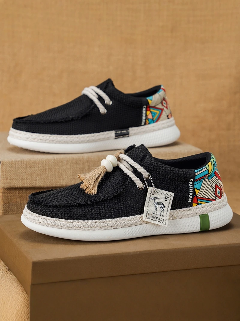 Beijing Men's Cloth Shoes 2026 New Style Autumn Fashion Versatile Grass Woven Slip-On Casual Board Shoes Breathable Comfortable