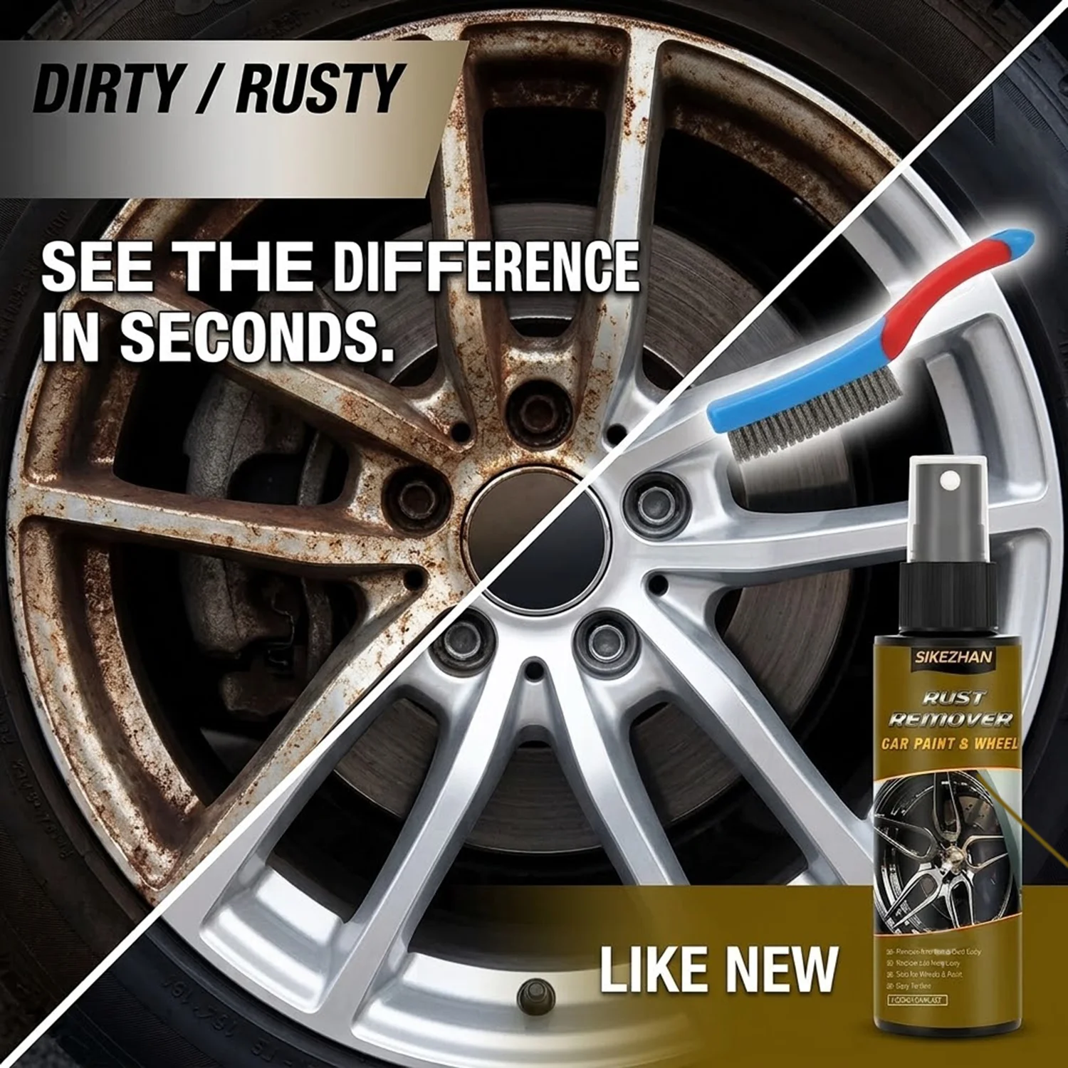 Car Rust & Iron Fallout Remover Spray with Wheel Cleaner Kit & Detailing Brush Fast Acting Brake Dust Cleaner Rims Paint 100ml