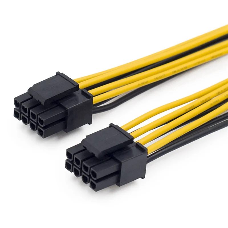 6 قطعة وحدة المعالجة المركزية 8Pin أنثى 1 إلى 2 ذكر 4 + 4Pin Y الفاصل كابل إمداد الطاقة الحبل 18AWG 20CM-BCBW