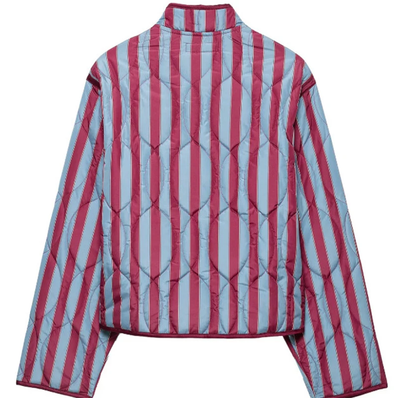  Casual Stripe Padded Coats Women's Stand Collar Long Sleeve Loose Warm Frog Buttons Quilted Jackets 2026 New Lady Outerwear
