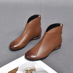 Botas de couro marrom vintage para mulheres, botas femininas de cunha, sapatos retrô com nó borboleta, bota plataforma com zip, moda inverno 2022, senhoras