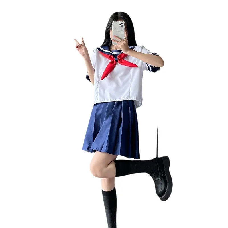 新しい女性学校制服セクシーなコラージュ学生セーラーパーティーコスプレ衣装日本半袖 JK スーツ女の子プリーツスカート