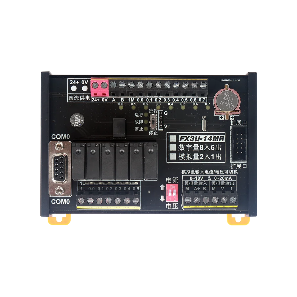 Plc FX3U-14MR controlador lógico programável interruptor de relé 8i 6o analógico 2i 1o rs232 porta comunicação