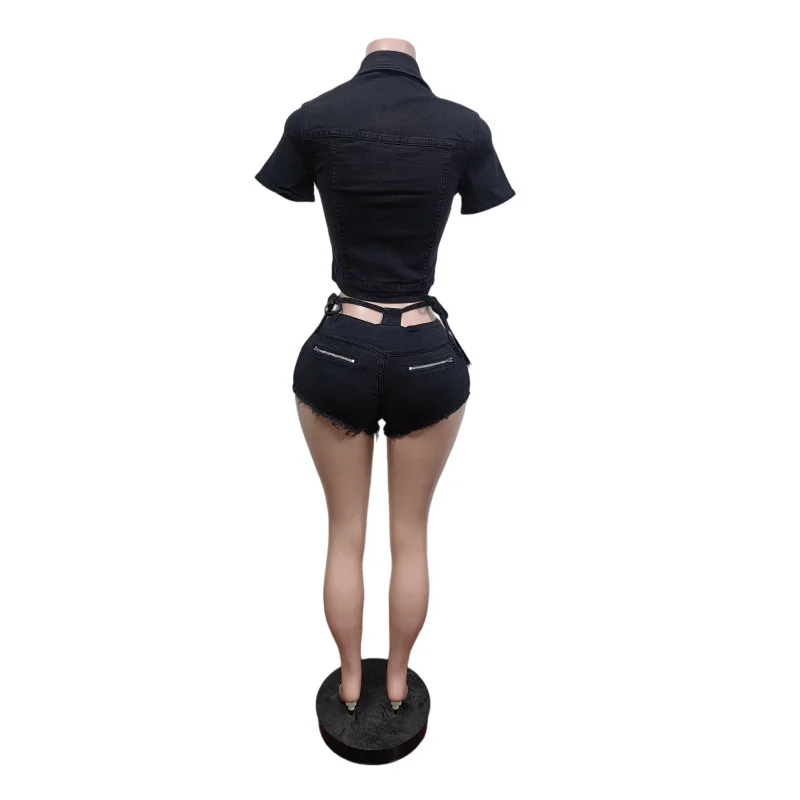 Sexy Denim 2 Piece Sets Women Outfit Summer Clothes Women 2026 Jean Jacket Crop Top and Shorts Sets Fashion Two Pieces Woman Set view 6