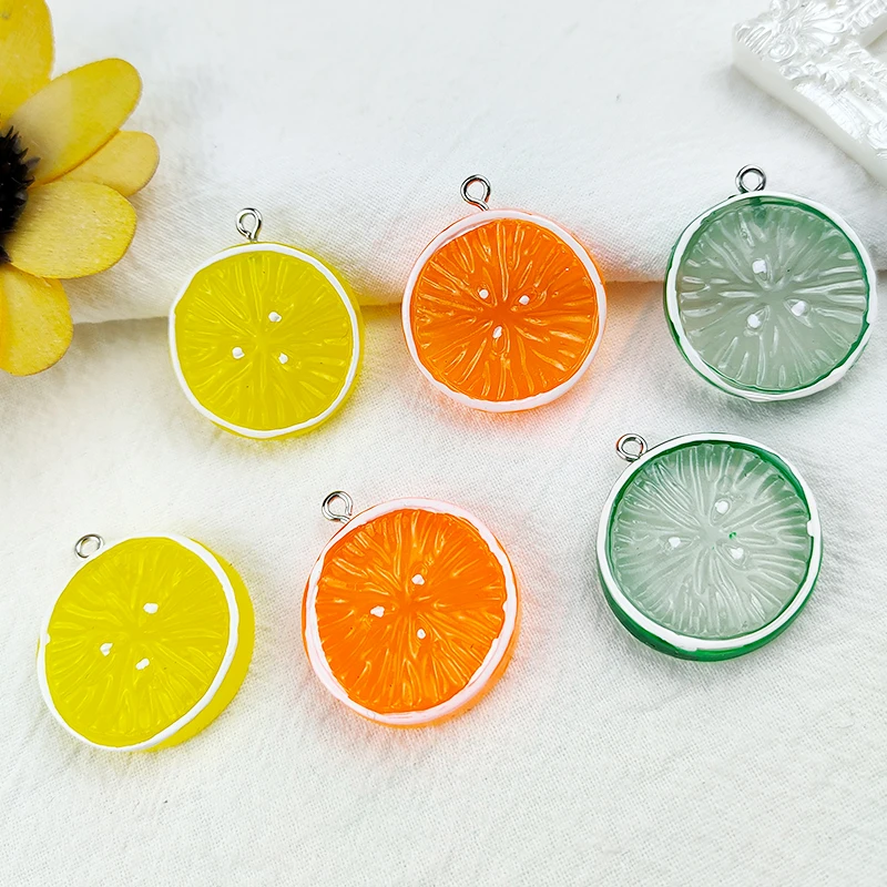 10pcs 26mm*30mm lemon slices resin charms pendant for necklace bracelet earring Diy jewelry making accessories phone decorations