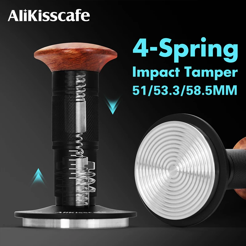 

AliKisscafe темпер для кофе, 4 пружины, постоянное давление, 30 фунтов, 51 мм, 53,3 мм, 58,5 мм для Breville Espresso, аксессуар для бариста, инструмент