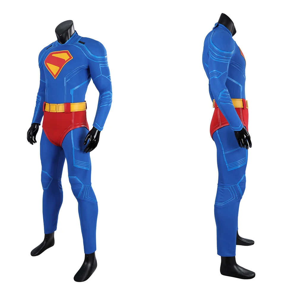 High-end Adult Man Superhero Legacy Clark Kent Cosplay Costume Zentai Blue Bodysuit Outfit Jumpsuit Carnival Halloween Red Cloak