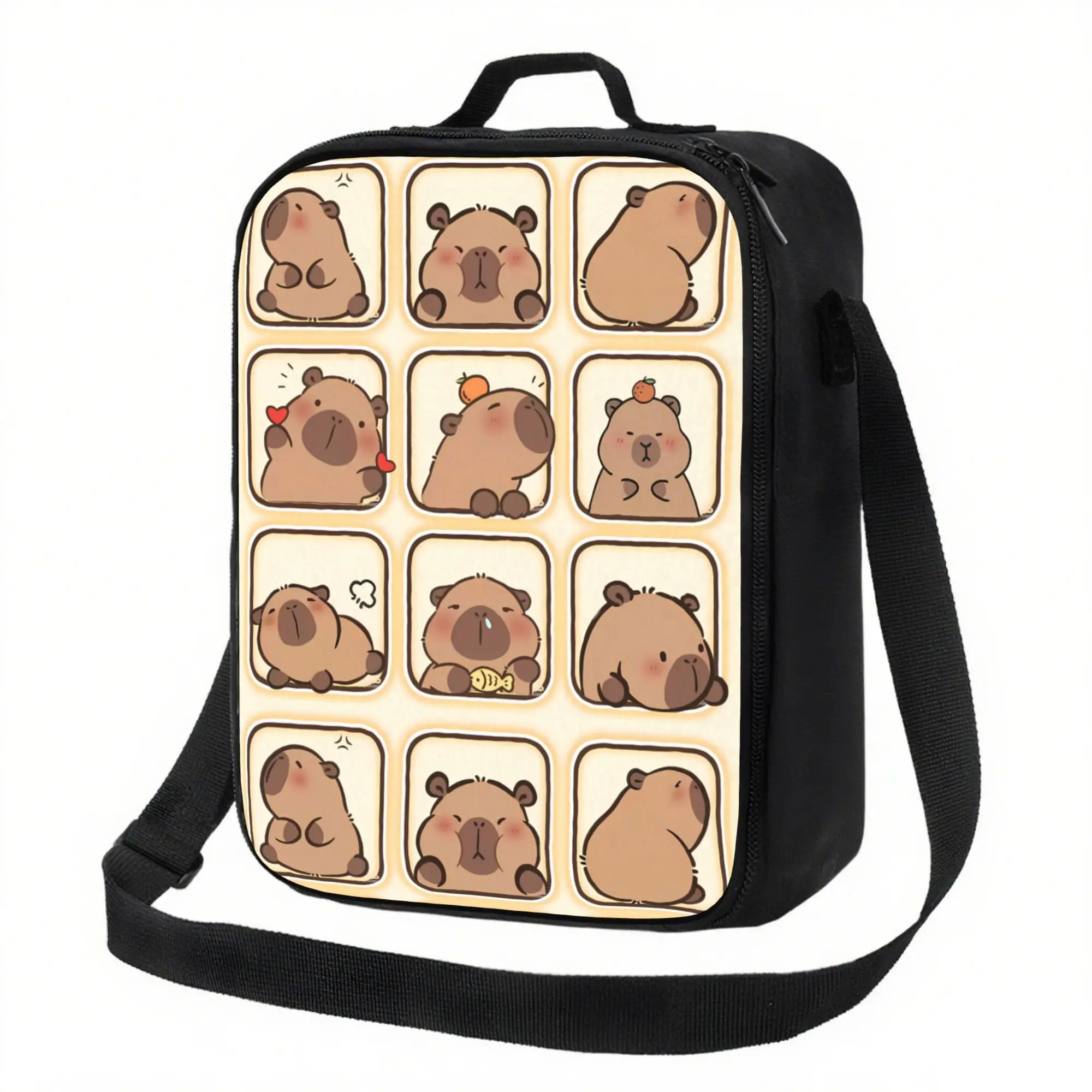 Capybara Backpack - Cute Capybara Face & Poses Design with Hearts Capybara Ears, Durable Square School Bag