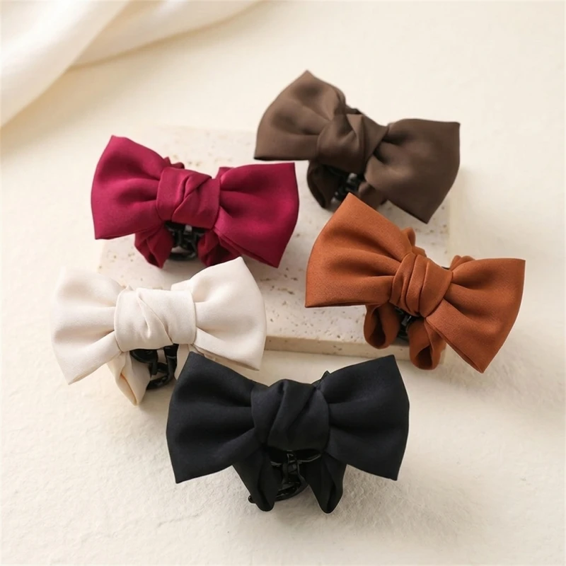 2pcs/lot Korean Satin Bow Claw Clip Elegant Large Hair Clamp with Bowknot Fashion Hair Accessory for Women Girls Gift Daily Wear