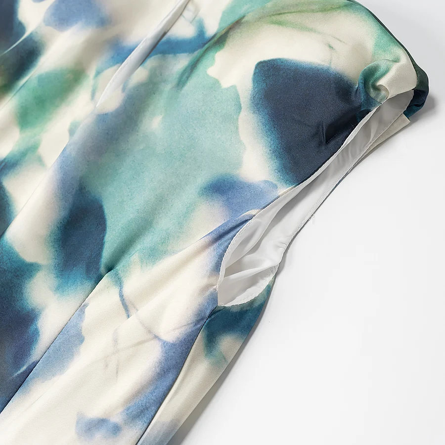 JNLEAOG Autumn New Women's Silk Satin Print Midi Dr High Waist Straight Tube Summer Busin Casual round Ne Dr