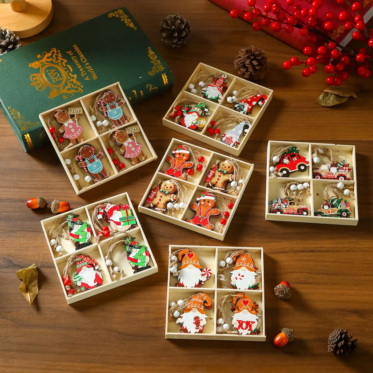 12pcs Christmas Wooden Pendant Gingerbread Man Gnomes Xmas Tree Hanging Oranment Merry Christmas Home Decorations New Year Gifts