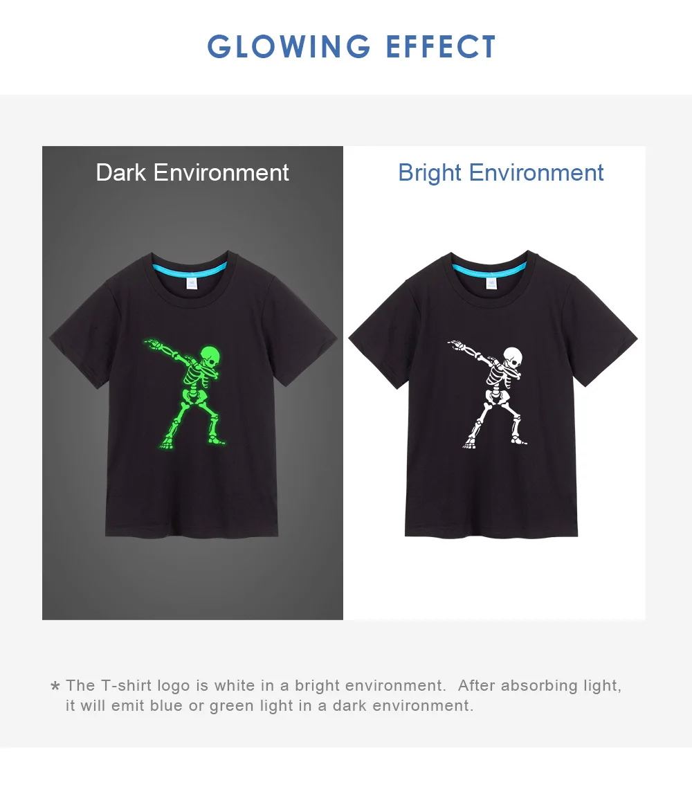 Cool Skeleton Green Fluorescent Luminous Children T-shirt Tops Summer Boy Girl Men Woman T-shirts Punk Party Kids Clothing