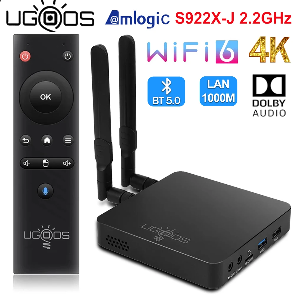 Oryginalny UGOOS AM6B Plus 1000M Dolby S922X-J Android 9 Smart TV Box 2.4/5G WiFi 6 100 BT 4K Ultra TV prefiks VS GT-KING Mecool