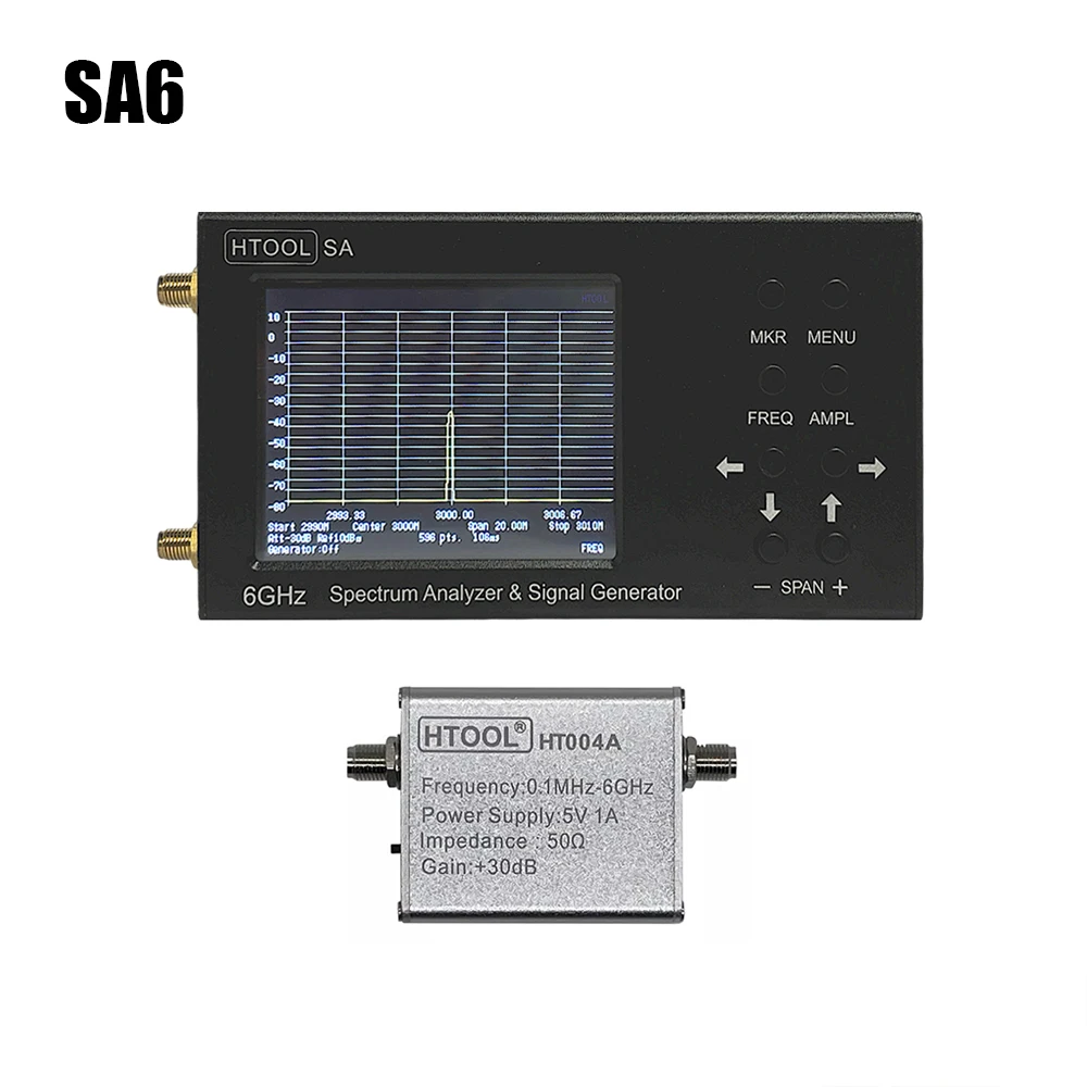 

SA6 Upgraded SA Spectrum Analyzer Russian English 35-6200 MHz HT004A Battery Signal Amplifier Low Noise Wideband Preamplifier