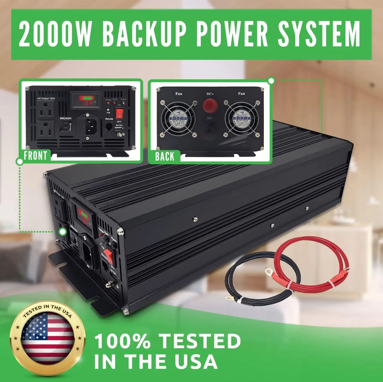 PumpSpy 2000W Sump Pump Battery Backup System, Safe Back Up System for Emergency and Power Outage, Superior Home Silent Sump