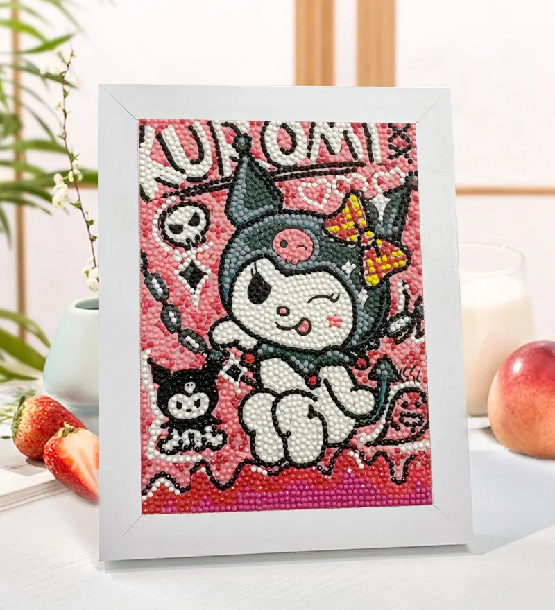 Sanrio 5D Handmade Diy Cartoon Children's Diamond Decorative Painting with Frame Cute Kuromi Melody Couple Diamond Sticker Gift