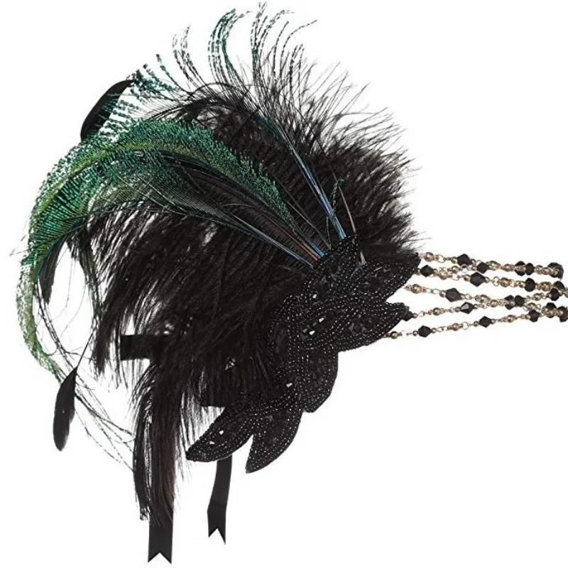

Повязка на голову с черными перьями в стиле 20-х годов, аксессуар для вечеринки в стиле Гэтсби