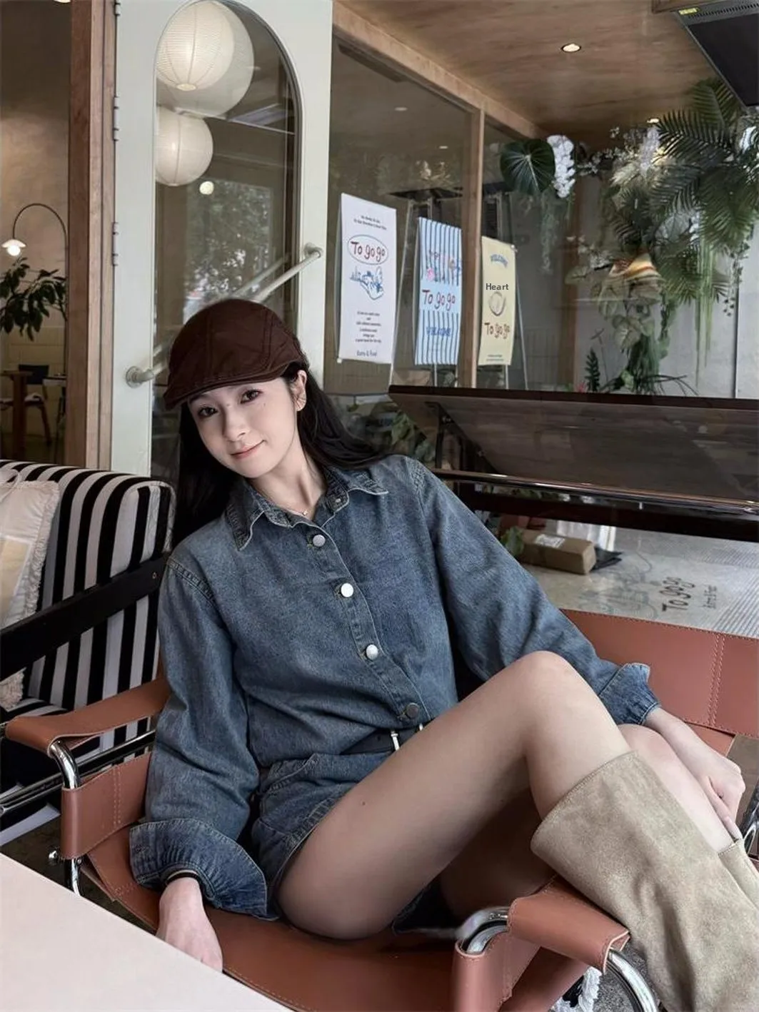 2025 Autumn New Sle Hot Girl Design Long Sve Denim Wide Leg Pants Faion Set Women's Casual Wear Comfortable Fit irt