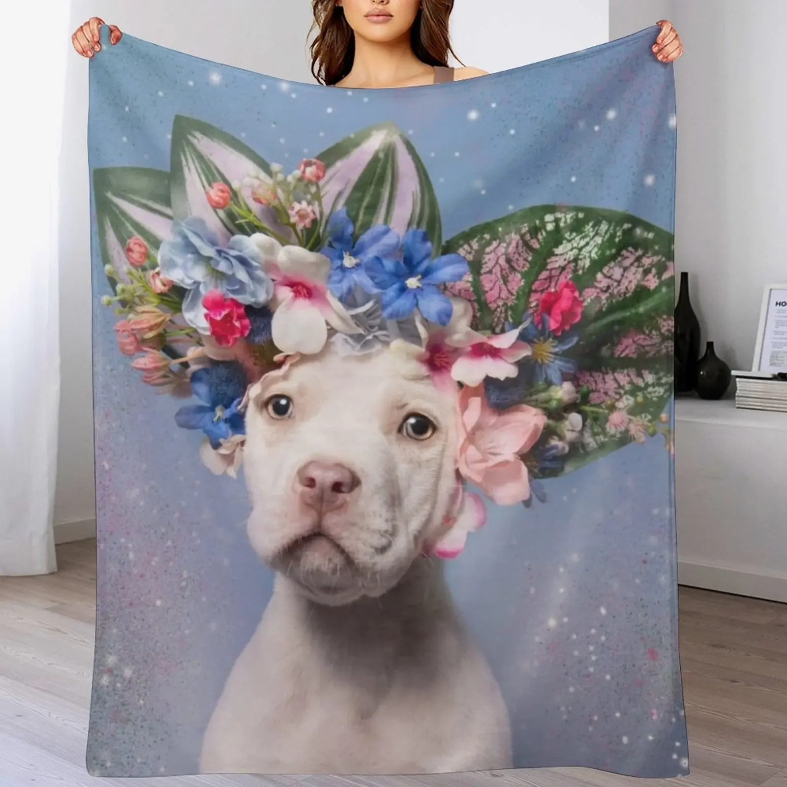 Pit Bull Flower Power, Apollo Throw Blanket Machine Washable Soft Warm Blanket