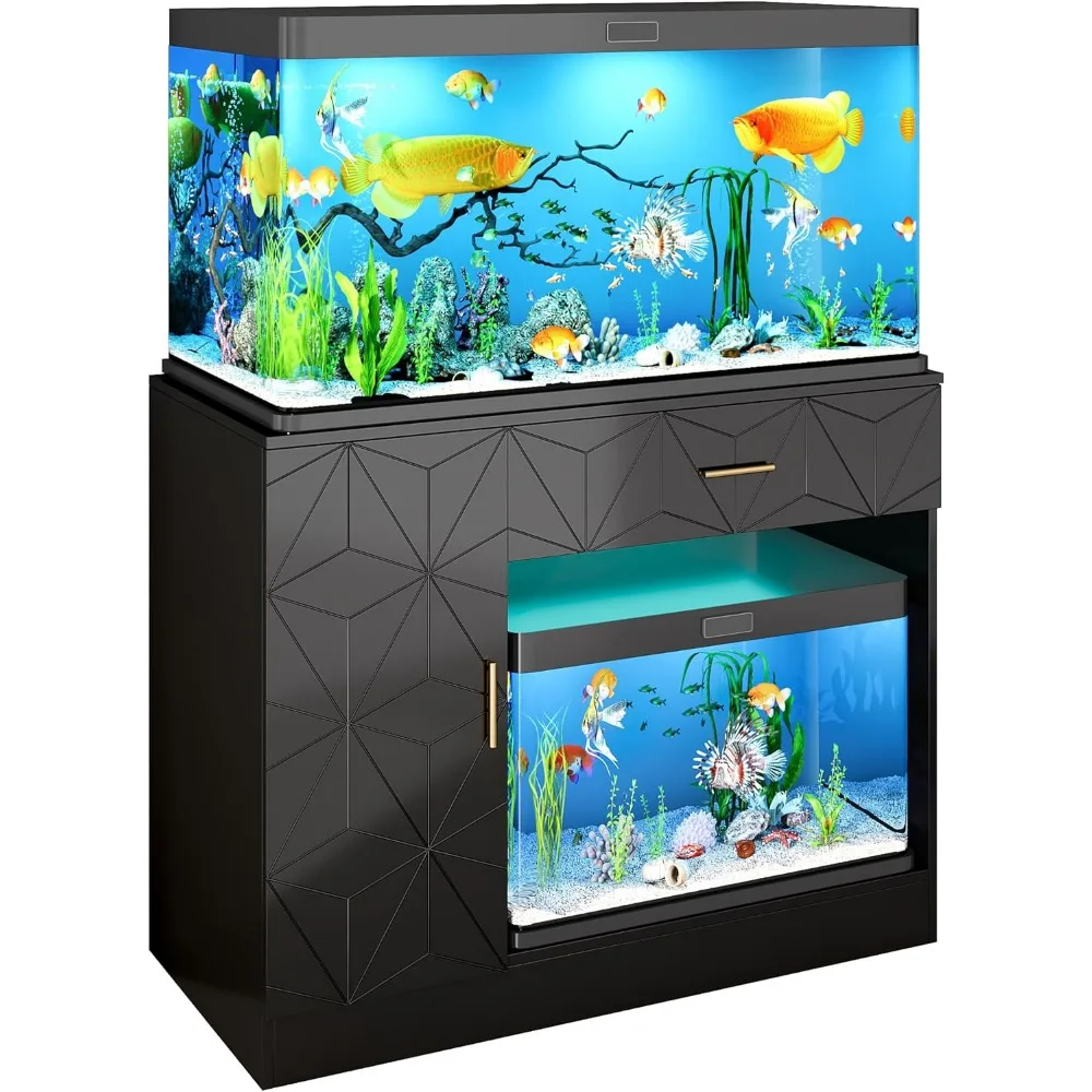 Soporte para pecera de 40 galones, soporte para acuario de 29-50 galones, soporte para tanque negro, mesa para pecera con cajón y gabinete, resistente y Du