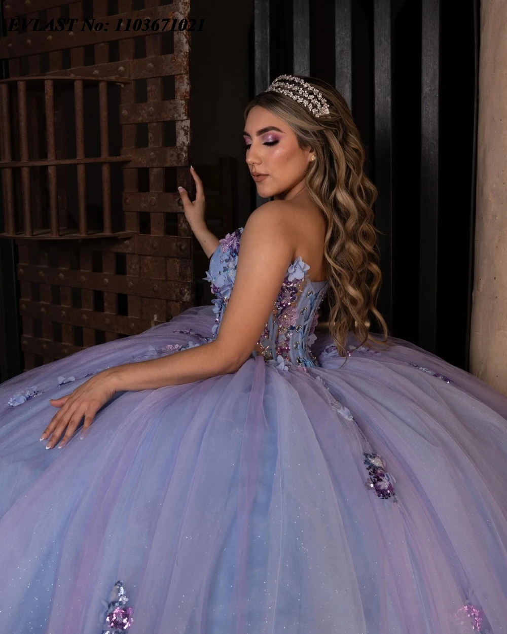 Evlast personalizado lavanda quinceanera vestido de baile brilhante applique miçangas lantejoulas espartilho doce 16 vestidos de 15 anos sq661